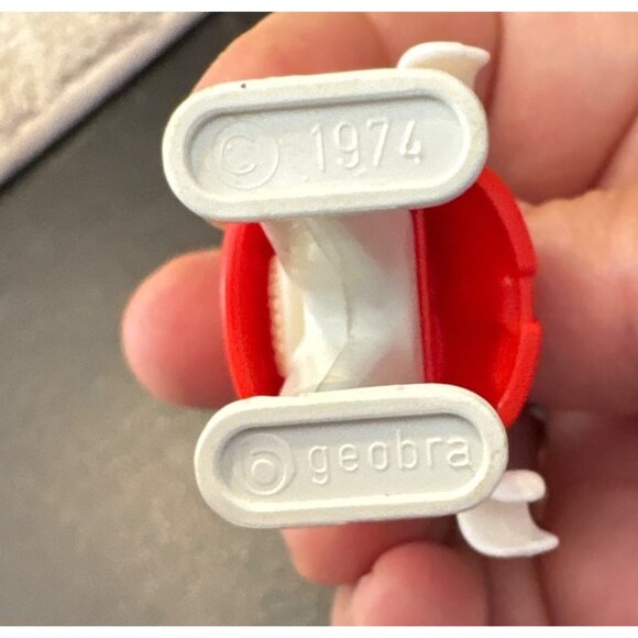 Vintage 1974 Geobra Playmobil Figure In Red Outfit With Miniature Wooden Rocking - Picture 6 of 7